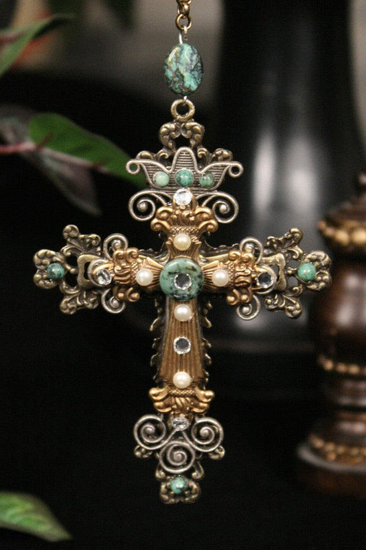 Jo Marz limited edition faith cross ornament featuring intricate gold and turquoise details
