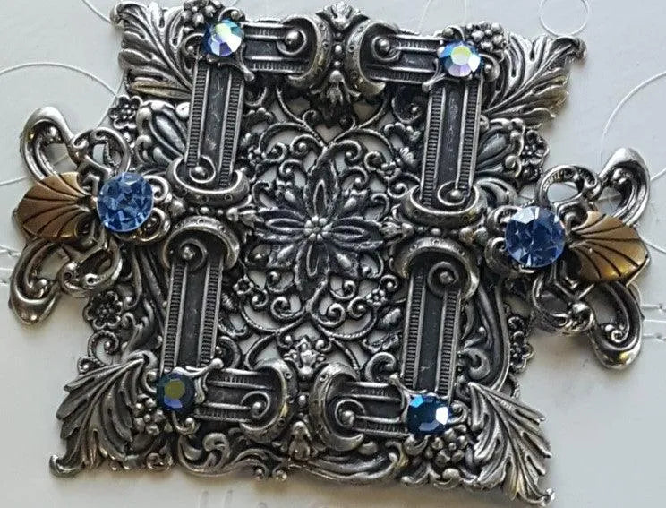 Dacole Designs ornate silver personal size decorative piece with blue and clear gems for personalized baby boy Bible gift