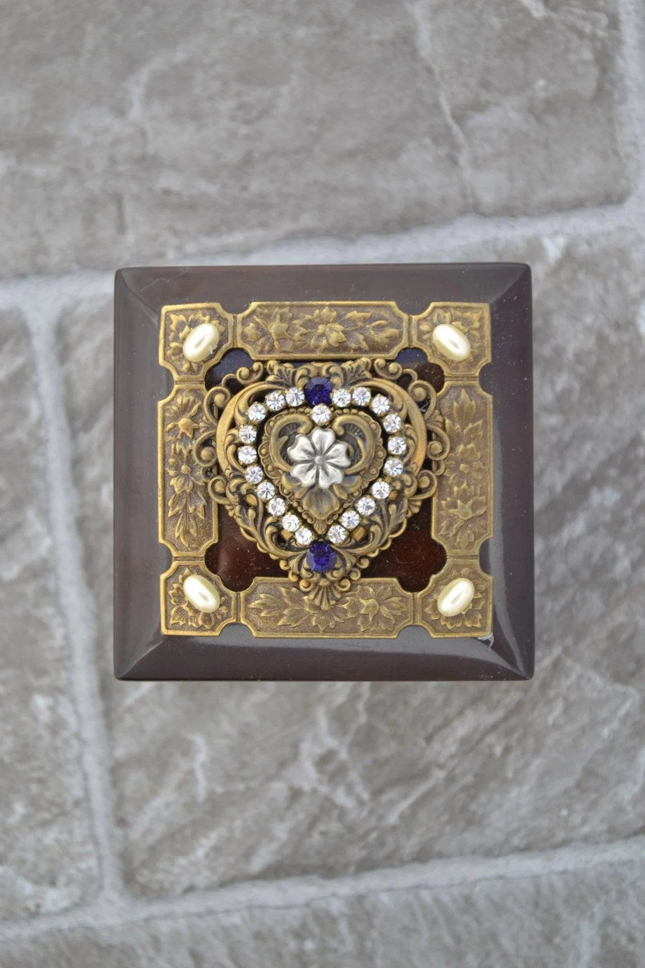 Dacole Designs purple heart wood keepsake box with ornate gold and gem heart-shaped decoration on lid